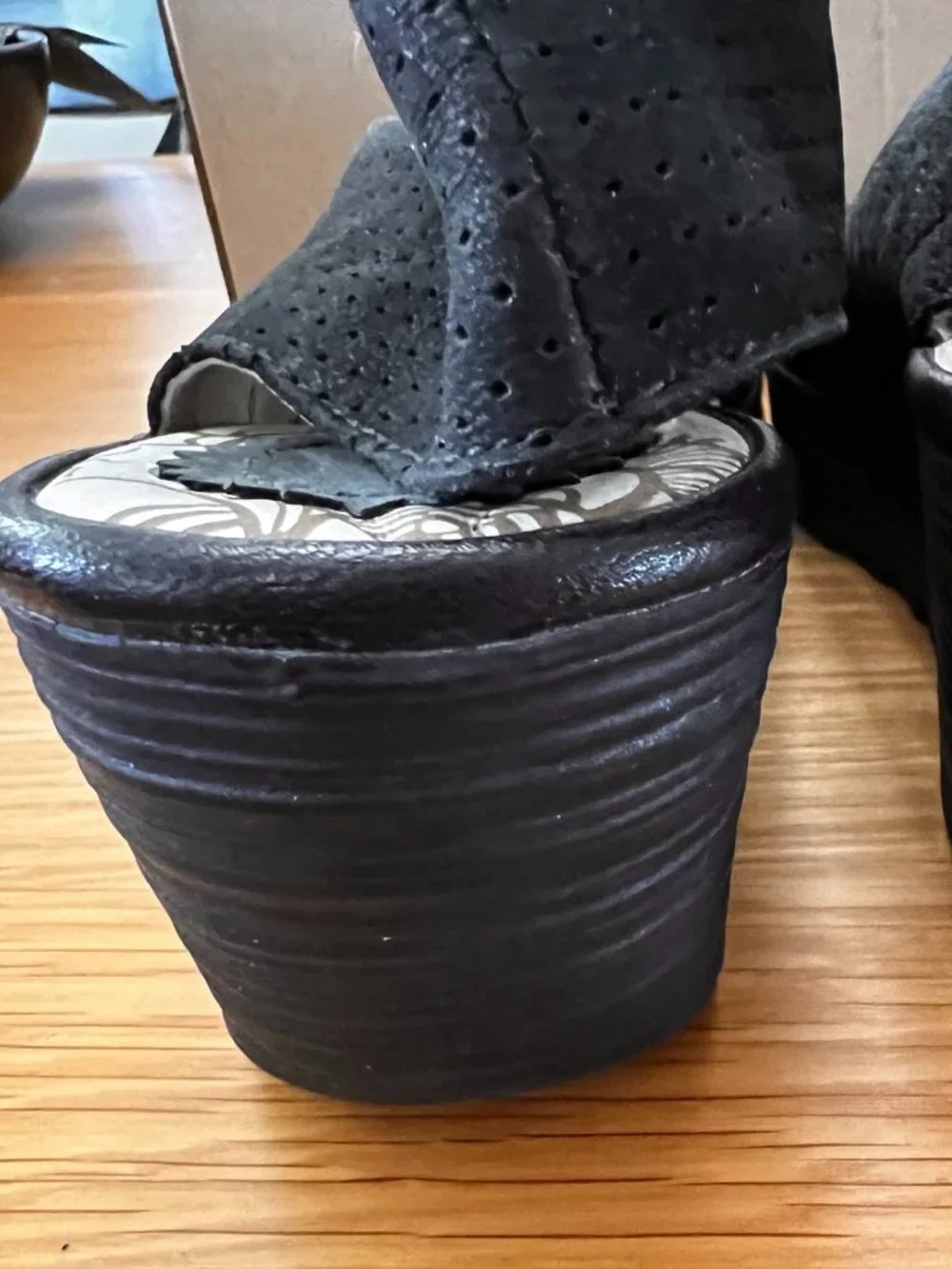 Fly London Black Perforated Open-Toe Platform Sandals